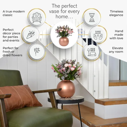 Vista 5 de Walbrook Jarrón decorativo de oro rosa, centro de mesa, jarrones pequeños para flores, decoración de oro rosa