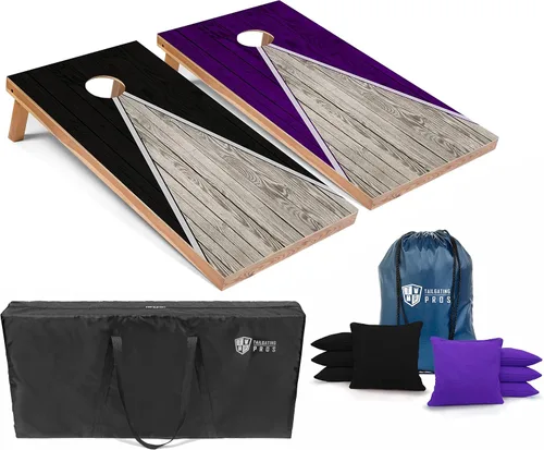 Vista 51 de Tailgating Pros Juego de tablero de Cornhole ligero con diseño piramidal con bolsas de frijoles y estuche de transporte, juego de cornhole