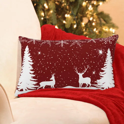 Vista 3 de Funda de almohada de invierno con diseño de copo de nieve de Navidad, fundas de almohada lumbares de alce, fundas de cojín rectangulares decorativas