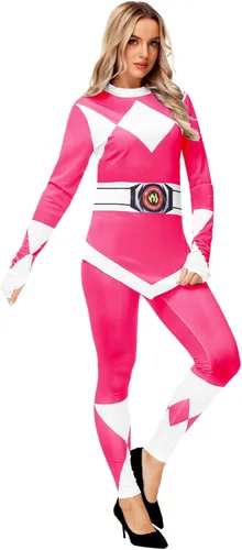 Vista 5 de AOBUTE Womens Rangers Costume 2 Piece Clothing Set Halloween Superhero Cosplay Shirt and Leggings