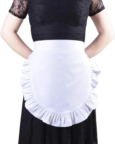 Vista 2 de Love Potato 100% algodón blanco medio delantal, clásico Halloween fiesta cosplay disfraz accesorio de vestir, Blanco