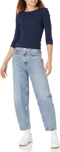 Vista 5 de Tienda Essentials Cuello redondo de punto acanalado de manga larga para mujer, ajuste delgado, paquete de 2