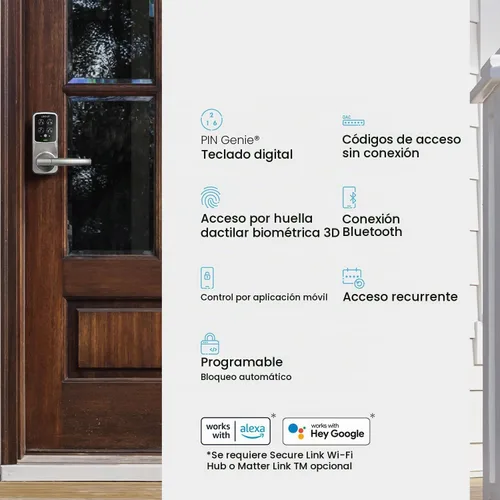 Vista 10 de Lockly Secure Plus - Cerradura inteligente Bluetooth para puerta, entrada sin llave con teclado digital PIN Genie®, cerradura de puerta delantera
