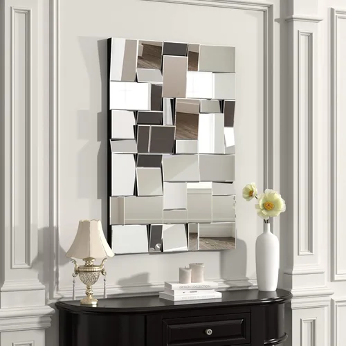 Vista 9 de KOHROS Espejo de pared veneciano decorativo de 40 x 28 pulgadas, rectangular, sin marco, con borde biselado, para entrada, baño, sala de estar
