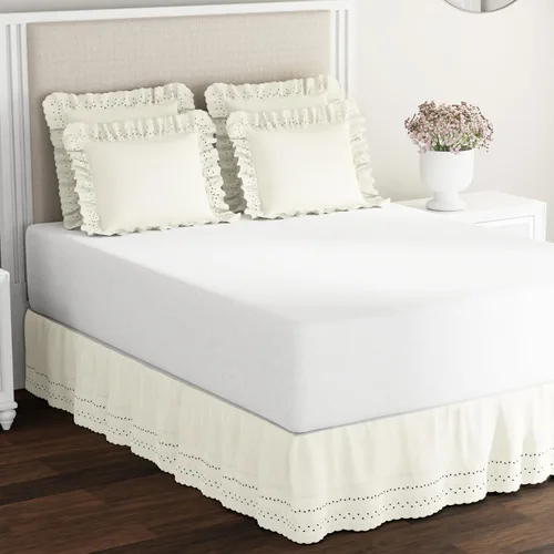 Vista 3 de FRESH IDEAS Fundas de almohada con volantes con detalle de ojales bordados, estándar, marfil, paquete de 2
