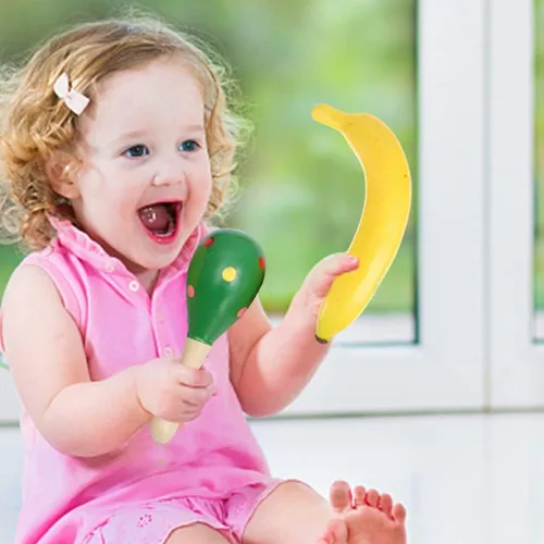 Vista 3 de Martillo de arena de plátano fresa para niños Maracas musical arena agitador ruidoso educación temprana instrumentos musicales para niños o recién