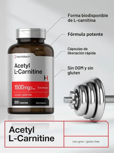 Vista 3 de Horbäach Acetil L-Carnitina 1500mg 200 Cápsulas Extra Strength