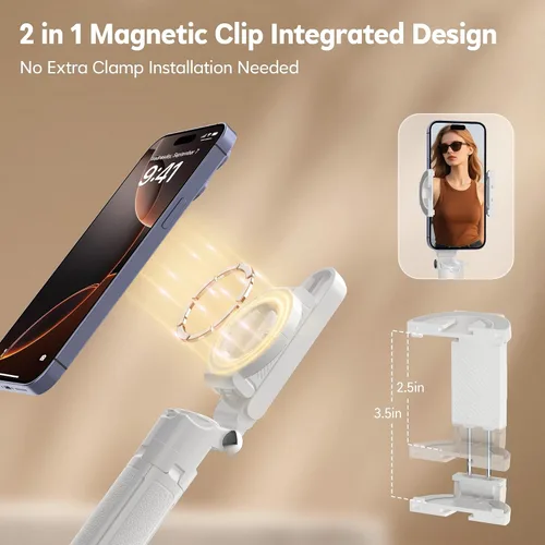 Vista 2 de Mini palo magnético para selfie para iPhone, trípode portátil 4 en 1 de tamaño de bolsillo para iPhone MagSafe/Android con control remoto/luces