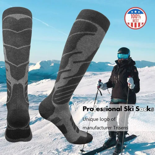 Vista 2 de Calcetines de esquí de alto rendimiento gruesos calcetines de esquí de nieve, espesamiento cálido al aire libre de lana deportes medias para esquí