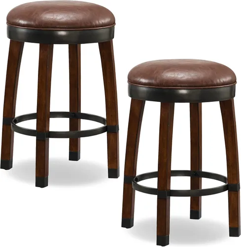 Vista 16 de Leick Home Calton Taburete de mostrador, con asiento giratorio, para cocina o comedor, piel sintética negra y piedra gris, paquete de 2, 10118GS/BL
