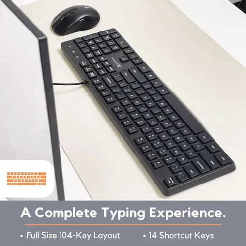 Vista 2 de X9 Performance Teclado con cable, teclado ergonómico ultra delgado de tamaño completo para computadora, teclado USB básico para computadora