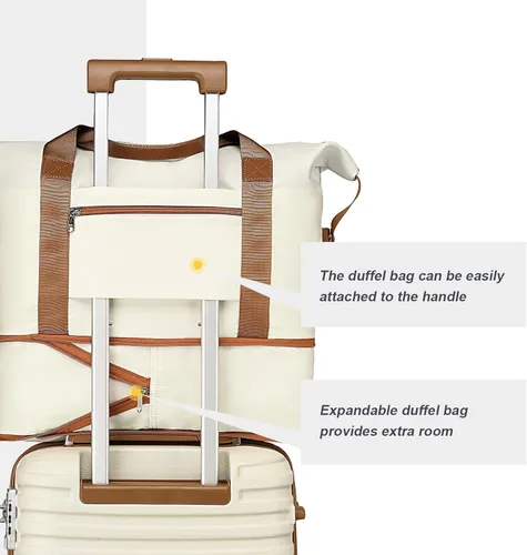 Vista 8 de Joyway Maleta de mano extensible de 20 pulgadas con rueda giratoria, juego de equipaje de carcasa dura de 4 piezas con bloqueo TSA (blanco marrón)