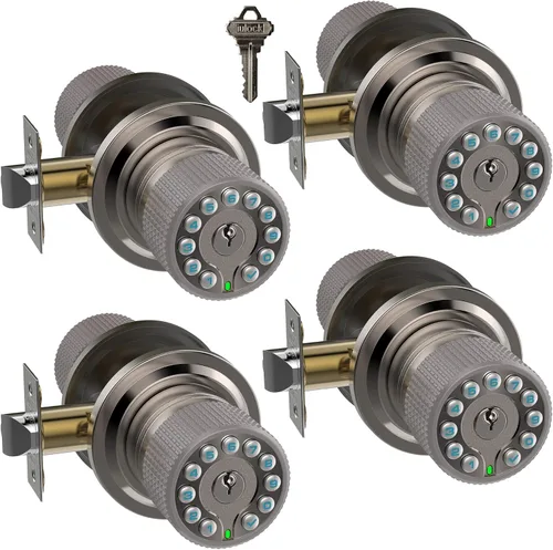Vista 10 de iulock Pomo de puerta inteligente con teclado y llave, cerradura de puerta de entrada sin llave con agarre de goma, bloqueo automático, 50 códigos