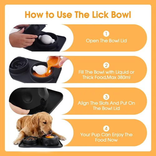 Vista 2 de Slow Feeder Dog Bowls for Liquid/Dry Food, Bone Broth Dog Lick Bowl 380ML Black