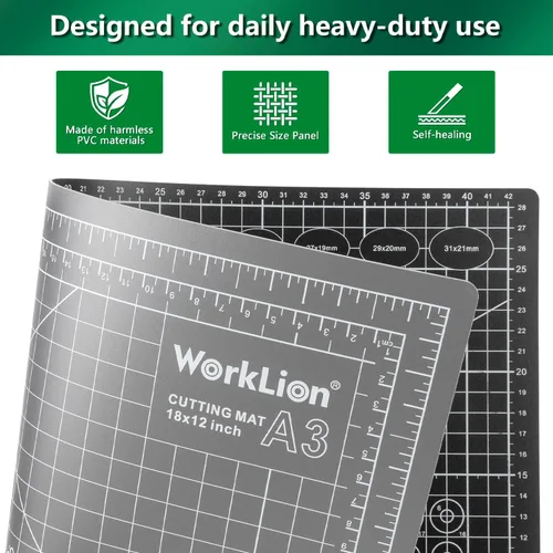 Vista 2 de WorkLion Alfombrilla de corte autorreparable: alfombrilla de corte artesanal de doble cara de 12 x 18 pulgadas para costura, tela, acolchado. Tabla