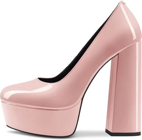 Vista 2 de TNYNFBEB Zapatos de tacón de plataforma alta para mujer, con puntera redonda, sin cordones, básicas, clásicas, de 5.5 pulgadas