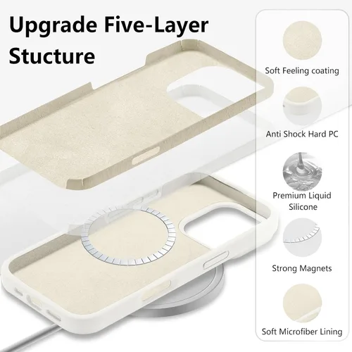 Vista 160 de Funda magnética de silicona para iPhone 13 Pro, color blanco antiguo [Compatible con Magsafe] [Forro de microfibra suave antiarañazos], funda