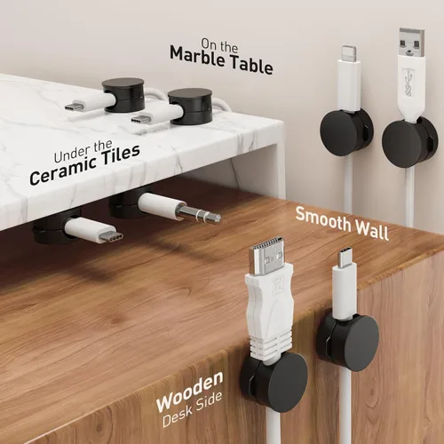 Vista 5 de AGPTEK Paquete de 8 clips magnéticos para cables, clips giratorios de 360° actualizados para sujetar cables en mesita de noche, organizador