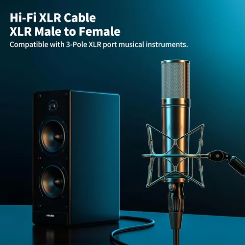 Vista 6 de SMALL-EYE Cable de micrófono XLR de 1 pie, paquete de 2 unidades, 3 pines macho a hembra Audio equilibrado, contactos chapados en oro, cable