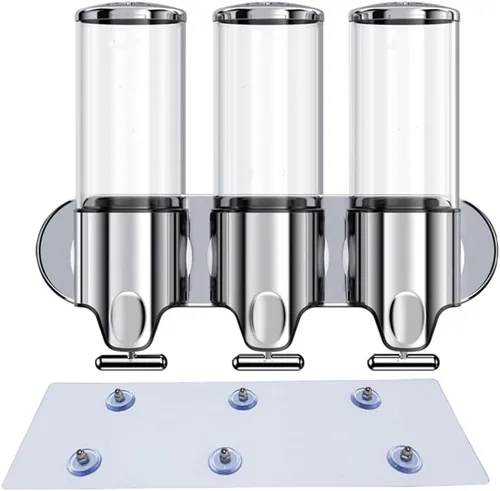 Vista 9 de Dispensador de jabón montado en la pared, dispensador de ducha, cabezal de prensado manual, dispensador de champú líquido y jabón para baño, cocina