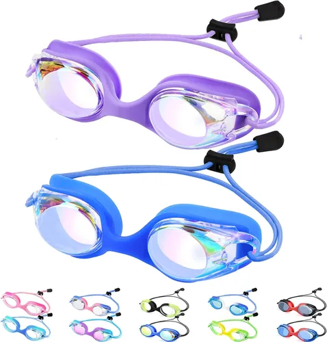 Vista 11 de Vvinca Kids Swim Goggles with Bungee Strap，Quick Adjust Kids Goggles 3-14