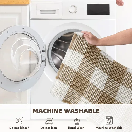 Vista 6 de Arenarug Tapete de baño de punto gofre a cuadros, súper absorbente, bohemio, antideslizante, lavable, ultra suave, con borlas, para suelo de baño