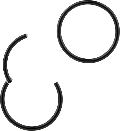 Vista 9 de 2pcs Titanium Hinged Hoops Segment Septum Nose Rings Sleeper Earrings Negro
