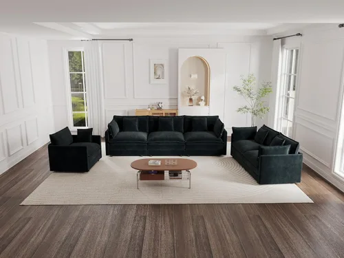 Vista 30 de KEIKI Juego de sofá de 2 piezas con 2 sofás individuales de felpilla de gran tamaño, estilo moderno tapizado de 2 plazas con 2 almohadas, cojines