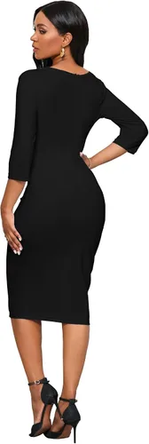 Vista 5 de Yajedo - Vestidos de iglesia para mujer, diseño clásico de manga 34, entallado, con volantes, vestido tubo de largo por debajo de la rodilla
