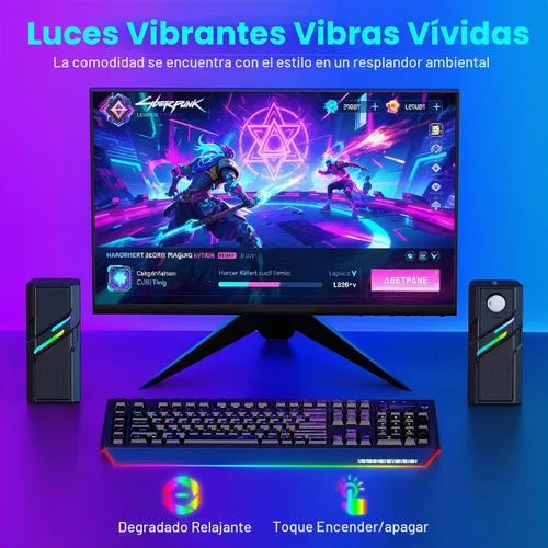 Vista 4 de LENRUE Altavoces de computadora para PC de escritorio con botón fácil, sonido claro y potente, luces táctiles, plug and play para computadora