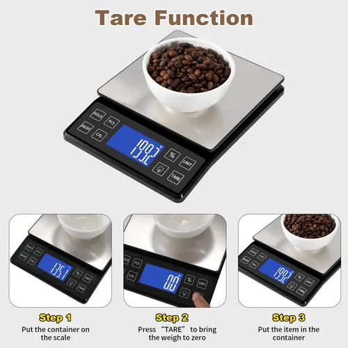 Vista 5 de SEMIER Báscula digital de cocina con alta precisión de 0.1 g/0.001 oz, báscula de panadería de alimentos de 5 kg/11 lb con % de función