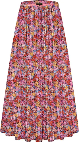 Vista 30 de NASHALYLY - Faldas largas de gasa, acampanadas, plisadas, con cintura alta y elástica para mujer Albaricoque Rosa Floral