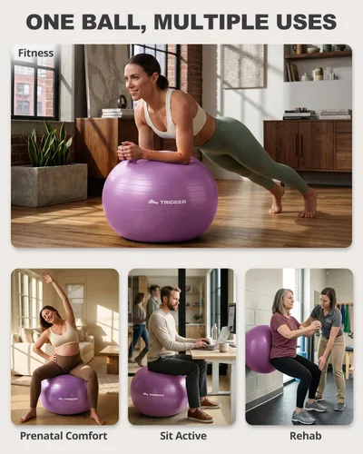 Vista 2 de Trideer Pelota de ejercicio para yoga, pilates y fitness. Equipo de pelota de estabilidad para gimnasio en casa y silla de oficina, accesorios