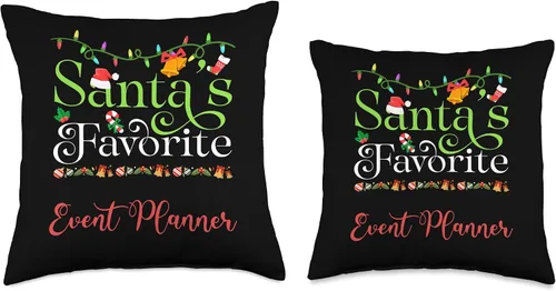 Vista 3 de Santa's Worker Holiday Threads Santas Favorite Event Planner Holiday Top Elf Profession Throw Pillow, 16x16, Multicolor