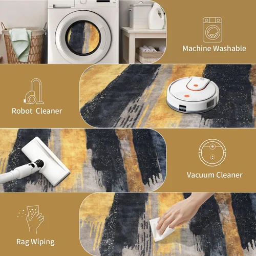 Vista 4 de Ciicool Alfombra moderna abstracta de 2 x 3 pulgadas, lavable, pequeña, antideslizante, de pelo bajo, alfombra de entrada plegable para cocina