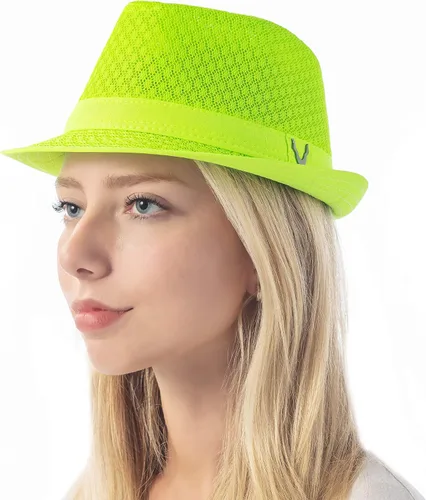 Vista 3 de The Hat Depot Sombrero Fedora clásico ligero de malla suave y fresca, Negro