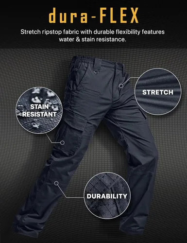 Vista 6 de CQR Men's Flex Ripstop Tactical Pants, Water Resistant Stretch Cargo Pants, Lightweight EDC Hiking Work Pants