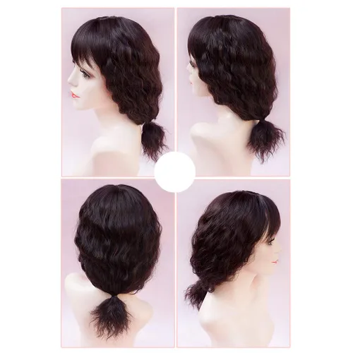 Vista 2 de RemeeHi Peluca sintética rizada y ondulada con clip, para pérdida de cabello, con flequillo, para mujer, color marrón oscuro, 18 pulgadas (grueso)
