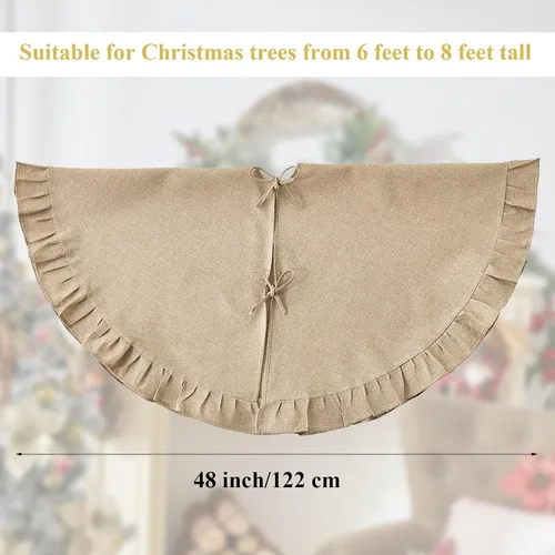 Vista 52 de ORTIGIA Falda blanca para árbol de Navidad de 48 pulgadas con POM POM, falda de árbol de Navidad de felpa suave de piel sintética blanca para árbol