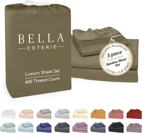 Vista 70 de Bella Coterie - Juego de sábanas tamaño individual, viscosa de bambú, de cultivo orgánico, ultrasuaves, refrescantes para calurosos, esquinas tipo