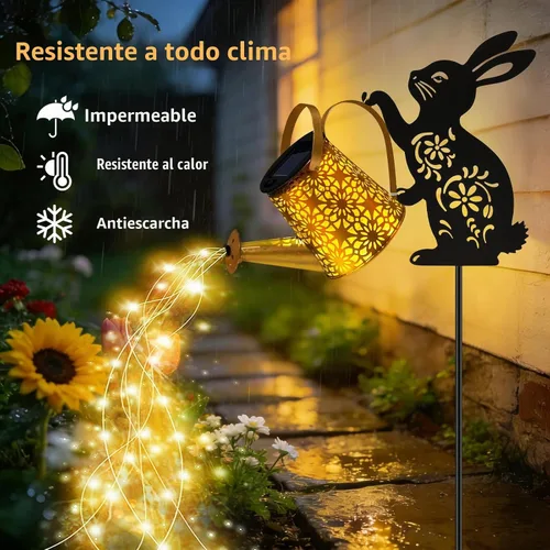 Vista 3 de Luces solares para regadera, linterna colgante de conejo, luces solares al aire libre, regalos para amantes de los conejos para mamá, mujeres