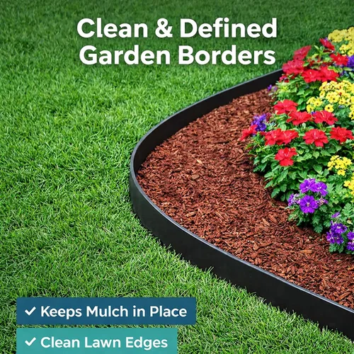 Vista 2 de Borde de jardín de 3 pulgadas, borde de jardín de plástico flexible con estacas de anclaje, bordes de césped resistentes para macizos de flores