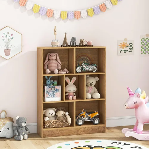 Vista 8 de Costzon 7-Cube Bookshelf for Kids, Wooden Toy Storage Organizer w/ 2 Anti-Toppling Kits, 3 Tier Open Shelves & Non-Slip Foot Pads, Montessori Toy