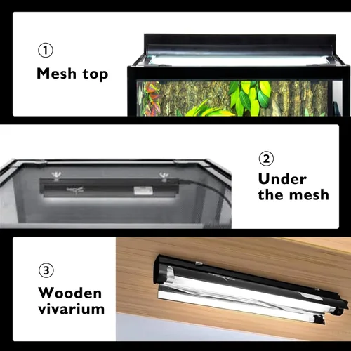 Vista 5 de Kit de iluminación T5 HO UVB, campana de terrario de 8 W con reflector curvado desmontable, lámpara Desert 10.0 UVB T5 (8 vatios)