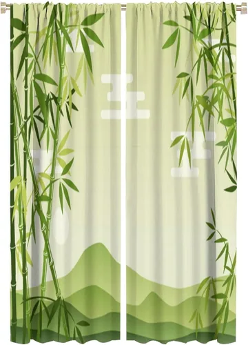 Vista 22 de Cortinas de bambú 3D impresas para exteriores, cortinas de bambú natural japonés zen, sala de estar, cocina, bolsillo para barra, cortinas
