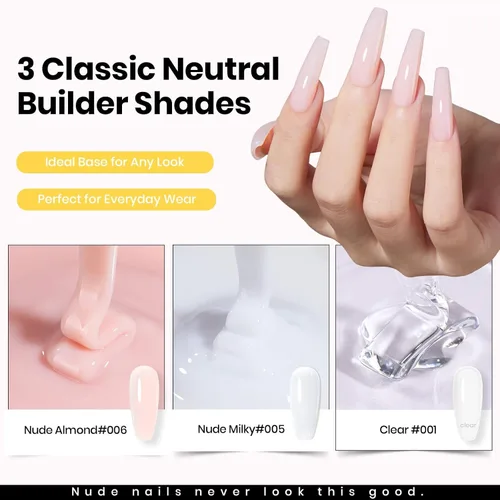 Vista 4 de Beetles Kit de Gel Duro para Uñas Clásico Neutro 3 Colores 9 en 1 Extensión de Uñas Esculpido de Alta Dureza para Profesionales de Salón Gel