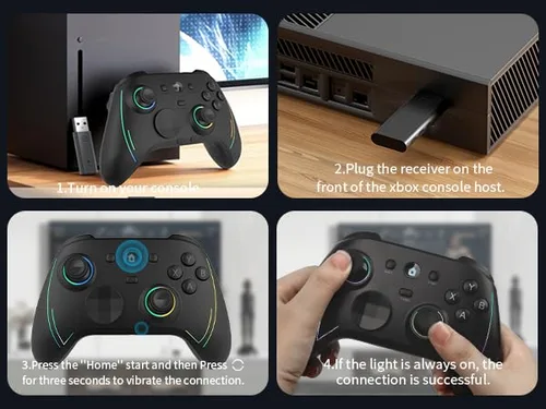 Vista 7 de ROTOMOON HD151-S Wireless Game Controller with 7 Colors LED Lighting Compatible with Xbox One SX, Xbox Series SX, with 2.4G Wireless Adapter, 3.5mm