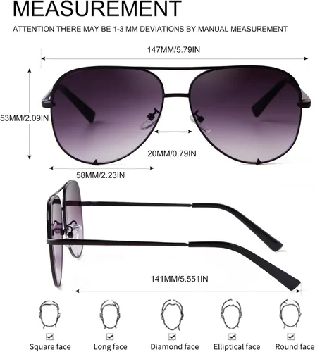 Vista 6 de ADE WU Gafas de sol estilo aviador retro de gran tamaño para mujer clásicas gafas de sol estilo piloto grandes y vintage de metal negro y dorado