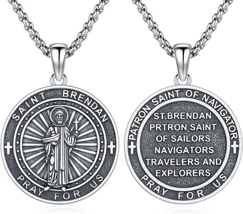 Vista 147 de 925 Sterling Silver Patron Saint Amulet Necklace for Men Women plateado