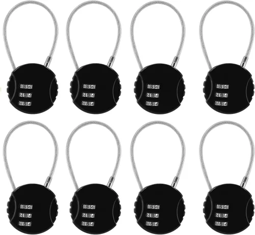 Vista 12 de Litoexpe Cerradura de combinación de 4 unidades, 3 dígitos para exteriores, impermeable, con código, candado, candado, cable de bloqueo para Negro
